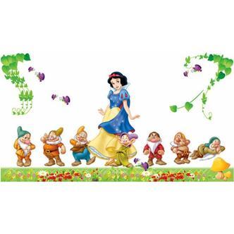 Sød wallsticker med Snehvide & de 7 små dværge. 120x60cm.