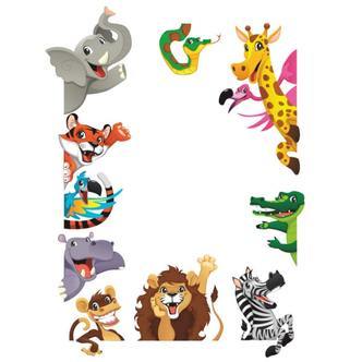 Farverig wallsticker med masser af søde dyr, der kigger frem.