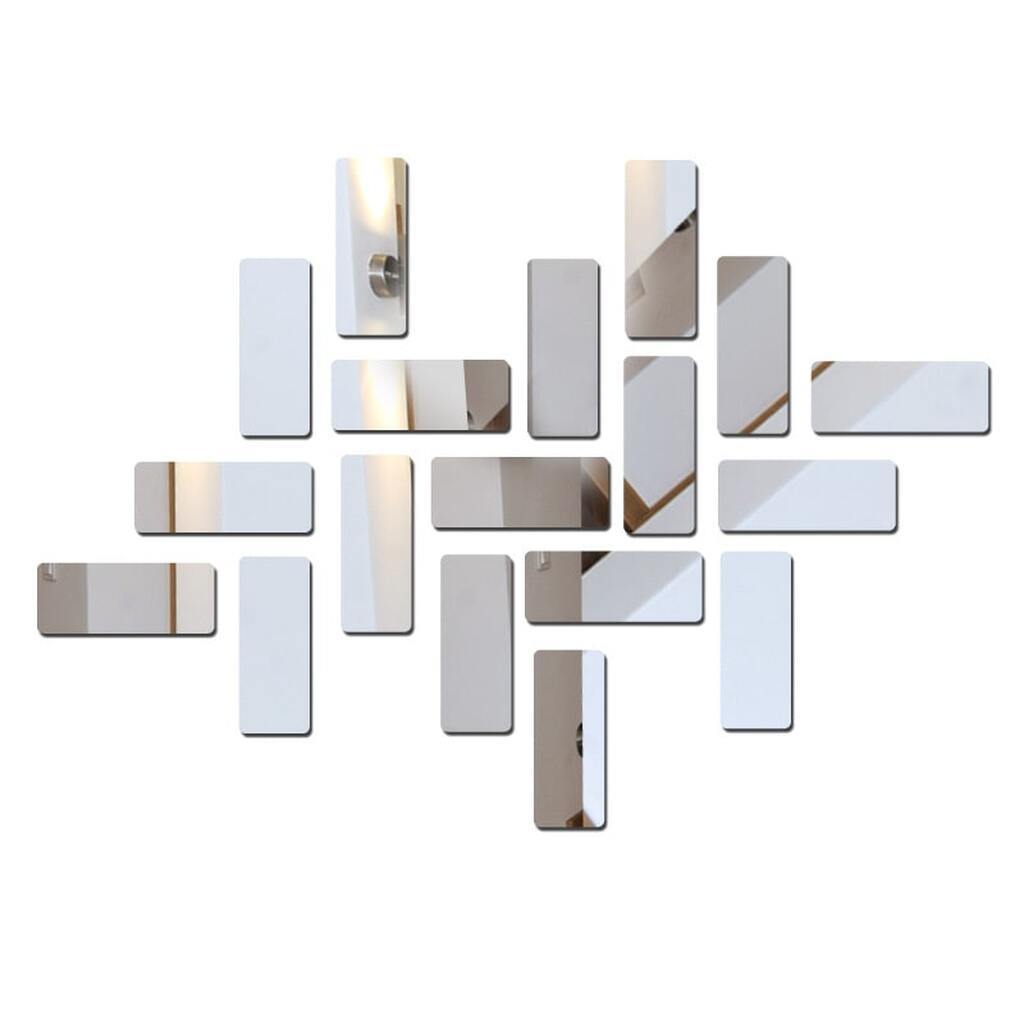 Fliseformede Spejle  -  Unik Spejl Dekoration  -  Akryl Spejl Klistermærker  -  18 stk i Silver