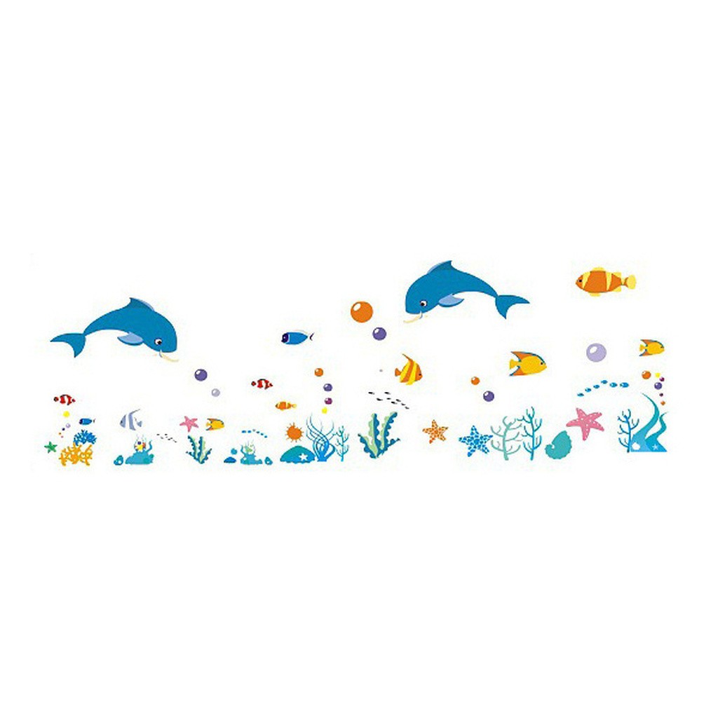 Sød wallsticker med masser af akvariefisk. 120x40cm.