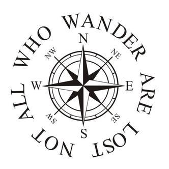 Kompas wallsticker. NOT ALL WHO WANDER ARE LOST. 60x60cm