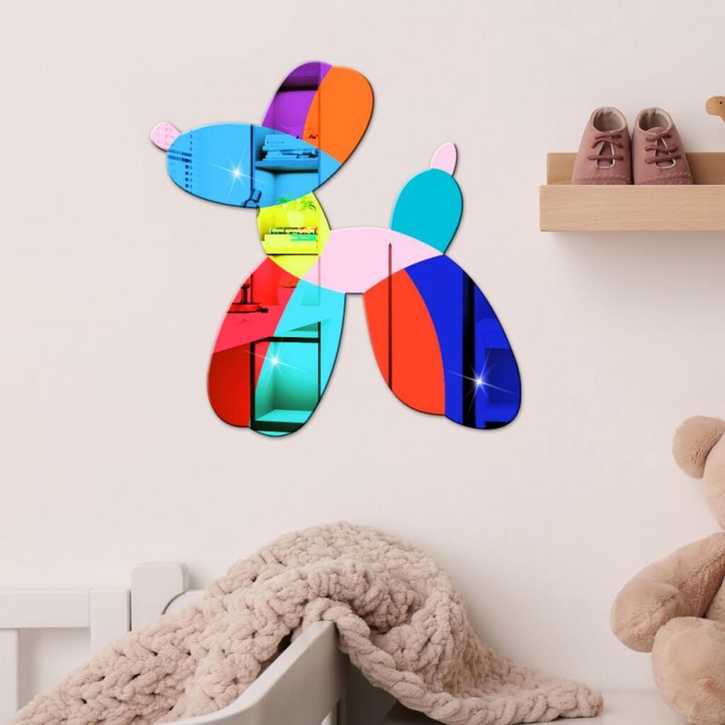 Farverig Hund Vægdekoration i Akryl med Spejleffekt. Farverigt og Sjovt Design. 30x30cm
