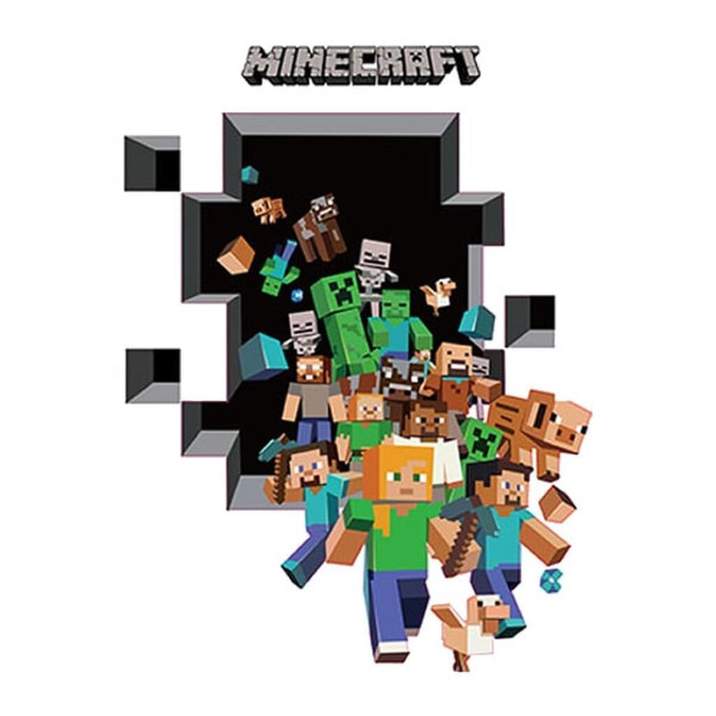 Minecraft wallsticker. På vej igennem et hul i væggen.