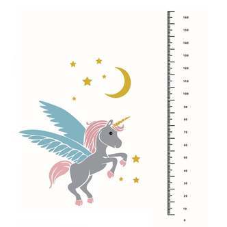 Rigtig sød enhjørning målebånds wallsticker. Enhjørning højdemåler op til 160cm.