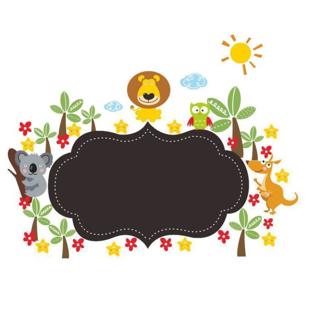 Sød tavle wallsticker til kridt med dyr, palmer, blomster mm.