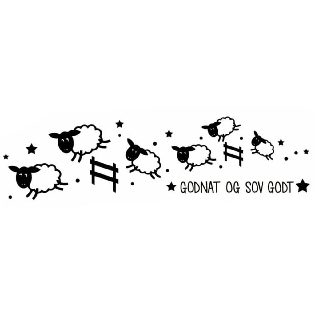 Tælle får wallsticker. Godnat og sov godt. 35x130cm