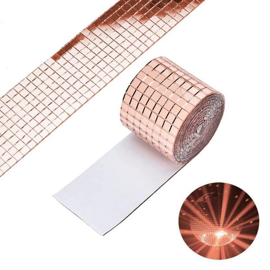 DIY spejlvæg. Selvklæbende mini-mosaikfliser i ægte glas. Mål: 4x30cm. Rosegold.