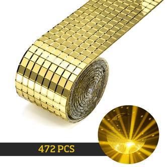 DIY spejlvæg. Selvklæbende mini-mosaikfliser i ægte glas. Mål: 4x30cm. Gold.