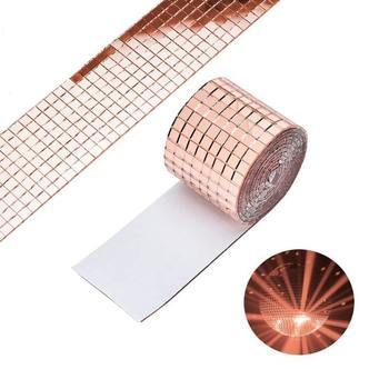 DIY spejlvæg. Selvklæbende mini-mosaikfliser i ægte glas. Mål: 4x100cm. Rosegold.
