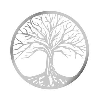 Flot spejl med et rundt træ. Akryl spejl klistermærke. Vinter. Silver.
