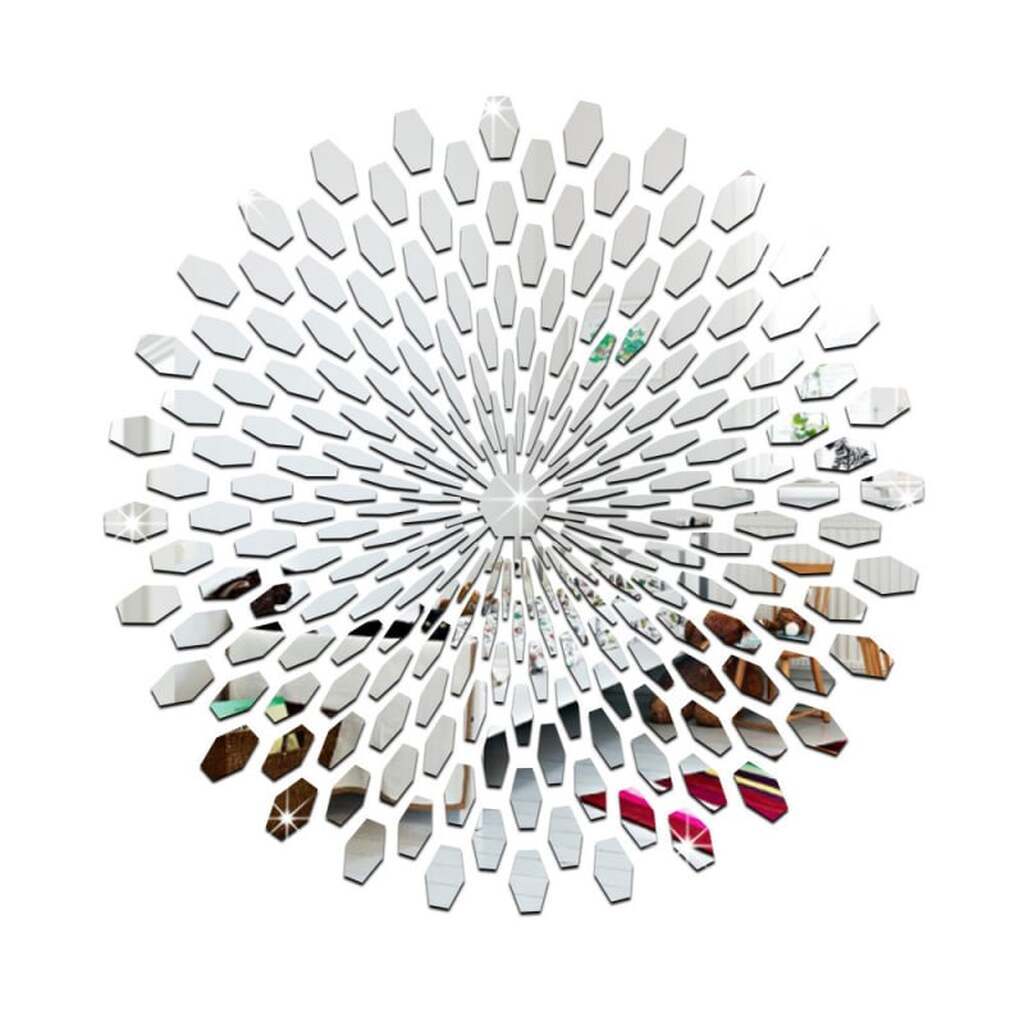 3D Spejl Wallsticker Solform  -  Akryl Vægdekoration i Moderne Design (225 stk, Silver)