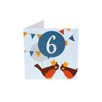 Kort Fødselsdag 6 år fugle (Lille)