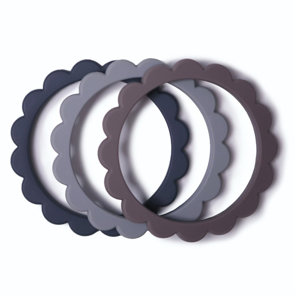 Mushie Flower bideringe/bidearmbånd - Dove Gray/Steel/Stone