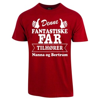 Far tilhører t-shirt med børnenes navne - Vinrød