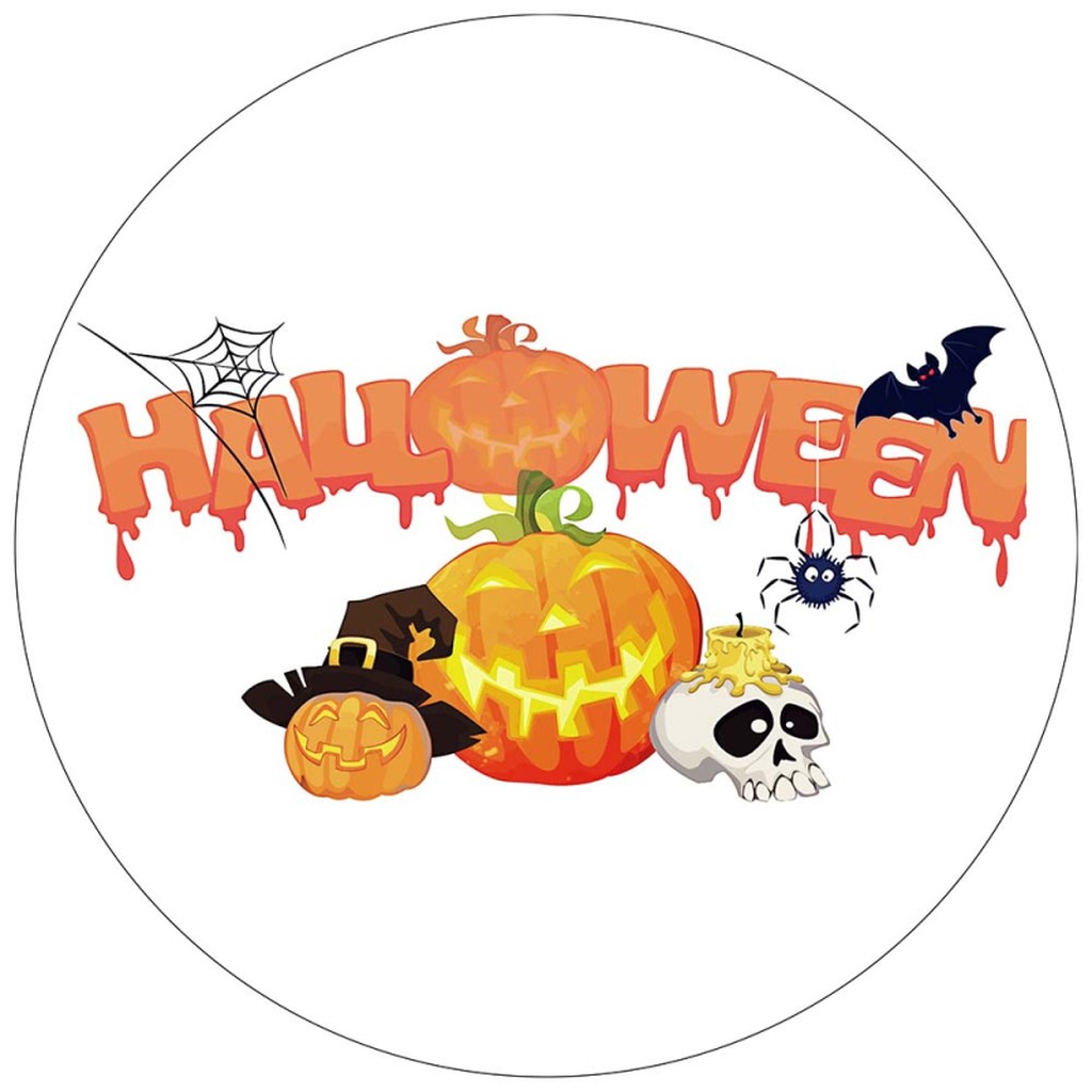 Halloween rundt sukkerprint med græskar - 19 cm.