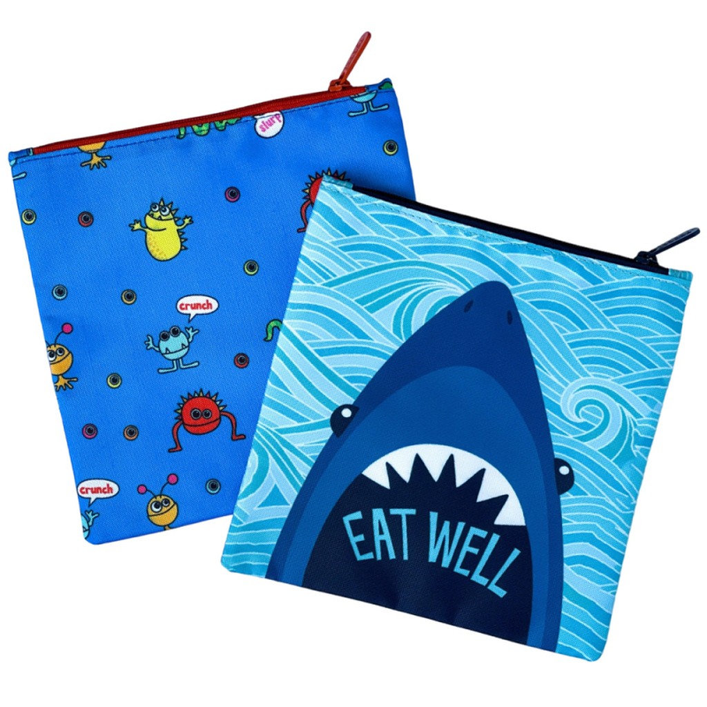 Genanvendelige madposer fra Yumbox 2 stk - Shark and Monsters