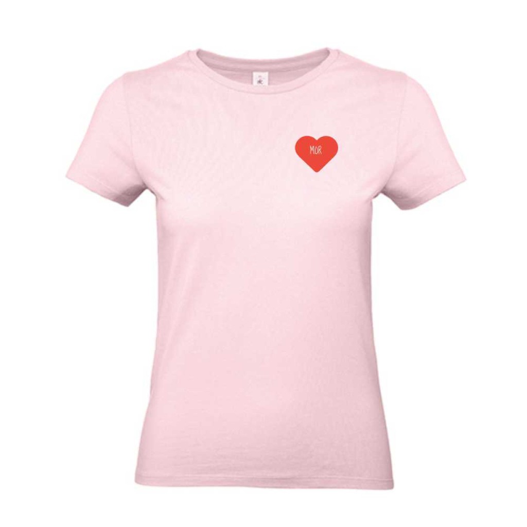Lyserød Dame T-shirt med hjerte - Mors Dag