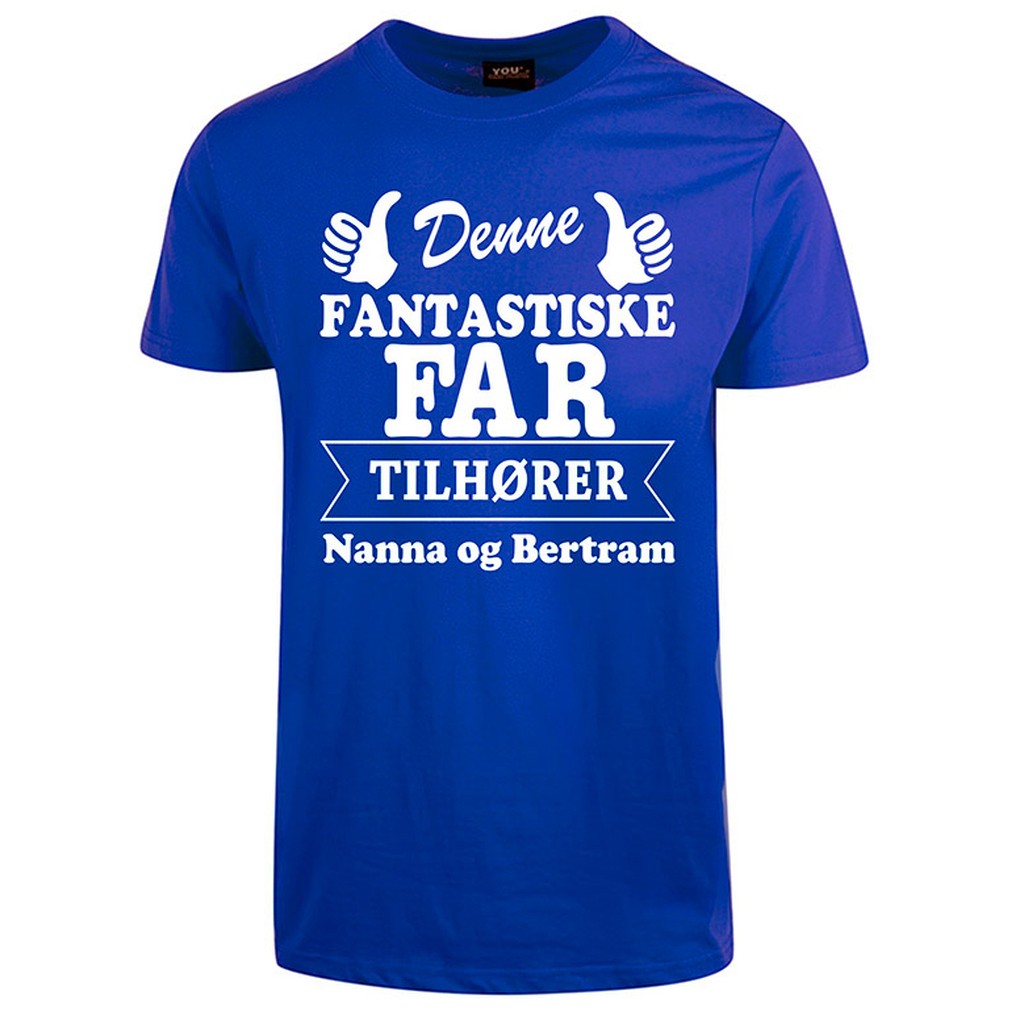 Far tilhører t-shirt med børnenes navne - Koboltblå