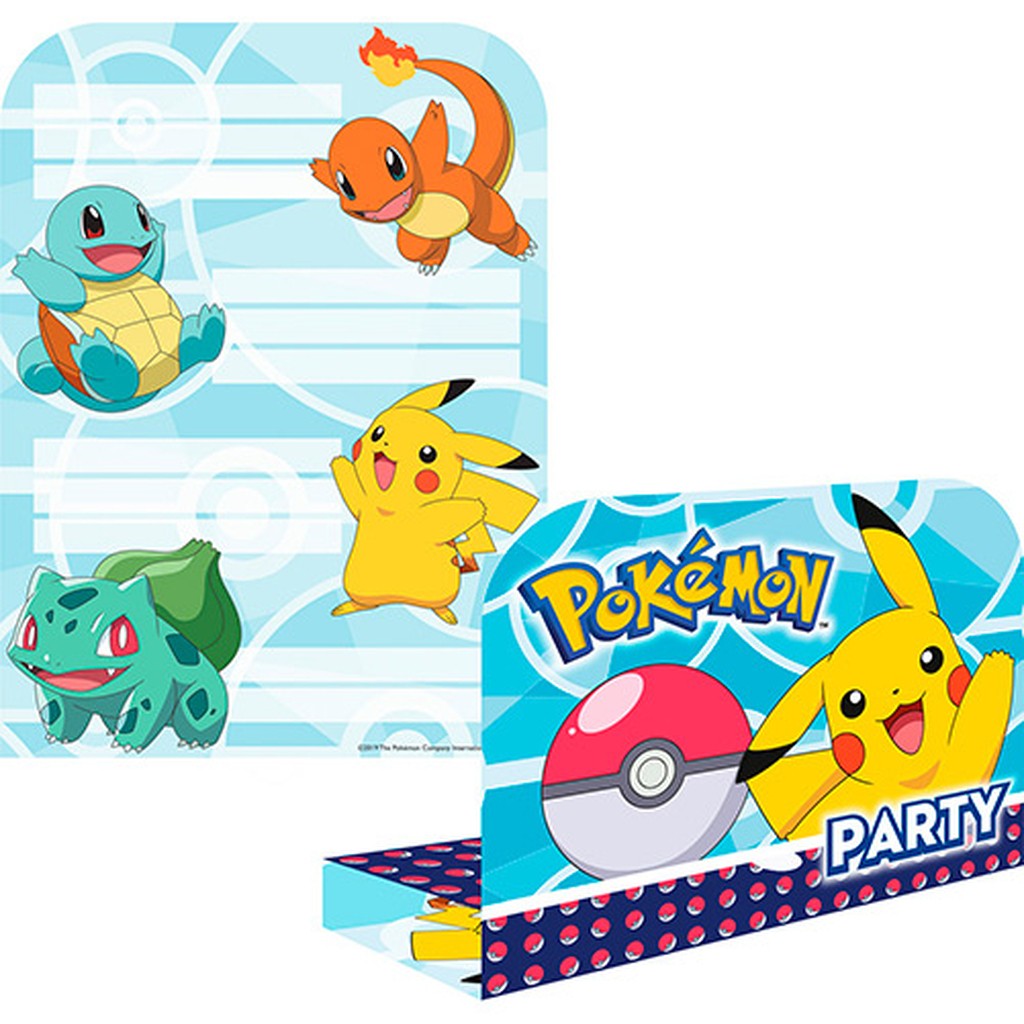 Pokemon fødselsdagsinvitationer - 8 stk.