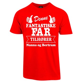 Far tilhører t-shirt med børnenes navne - Rød