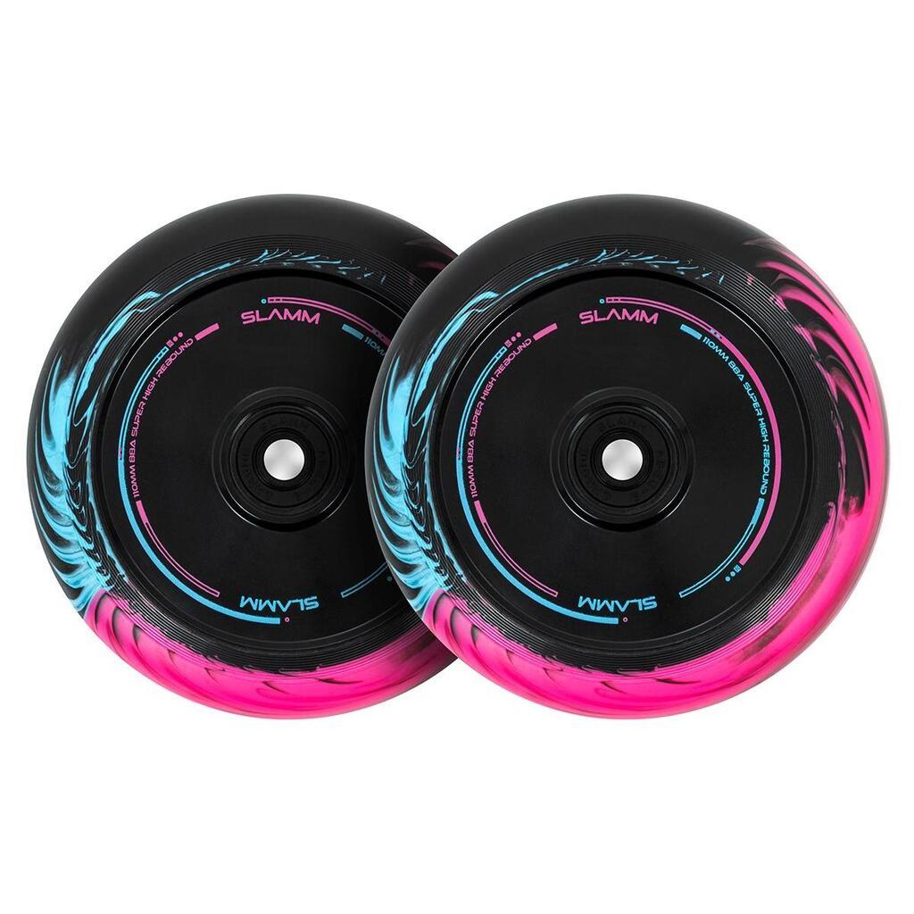 Slamm 110mm Swirl Hollow Core Hjul til Løbehjul Sort/Blå/Pink 2 stk.