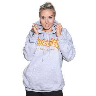 Thrasher Flame Logo Hættetrøje Grå