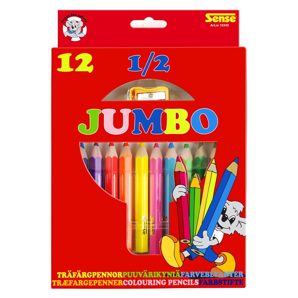 Sense 12 stk. Jumbo farveblyanter 1/2 med spidser
