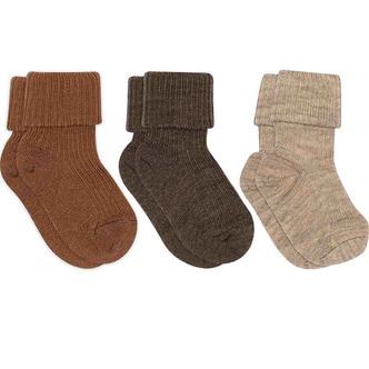 mp Denmark | Uld babystrømper 3 pak, brun