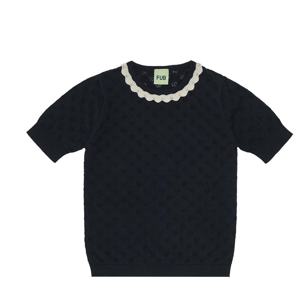 FUB | T-shirt pointelle, mørkeblå