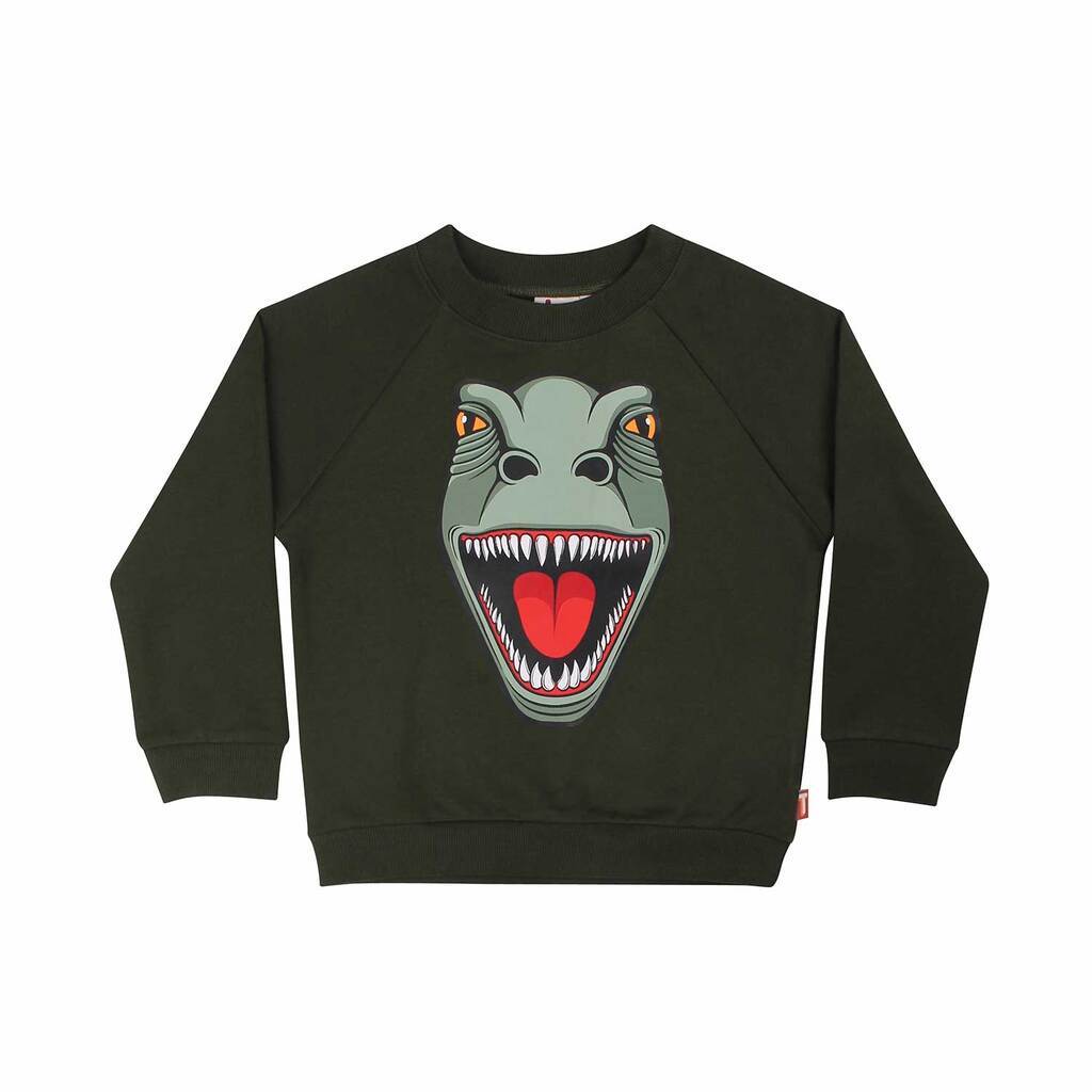 DYR | Sweat med dinosaurus, mørkegrøn
