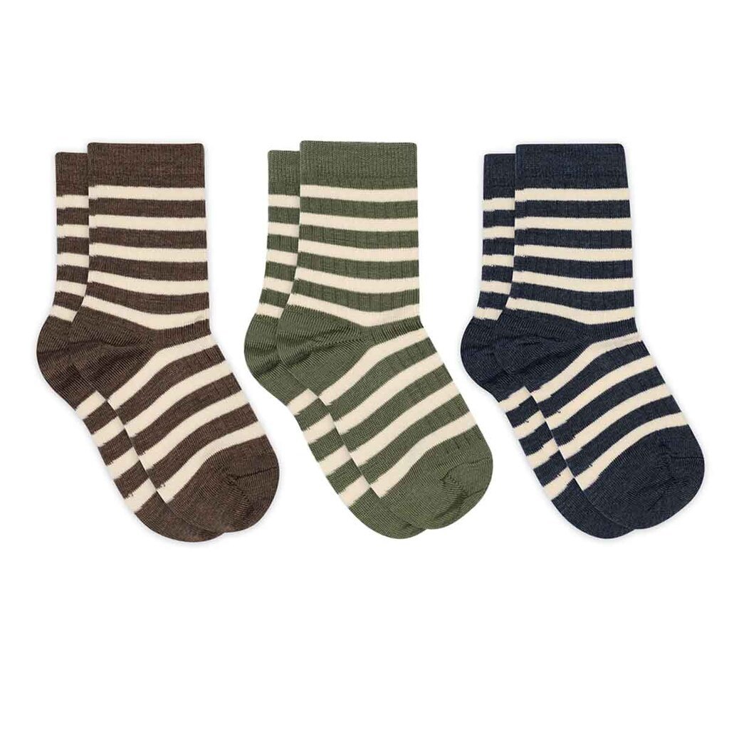 mp Denmark | Uldstrømper stribet blå, brun og grøn 3 pak