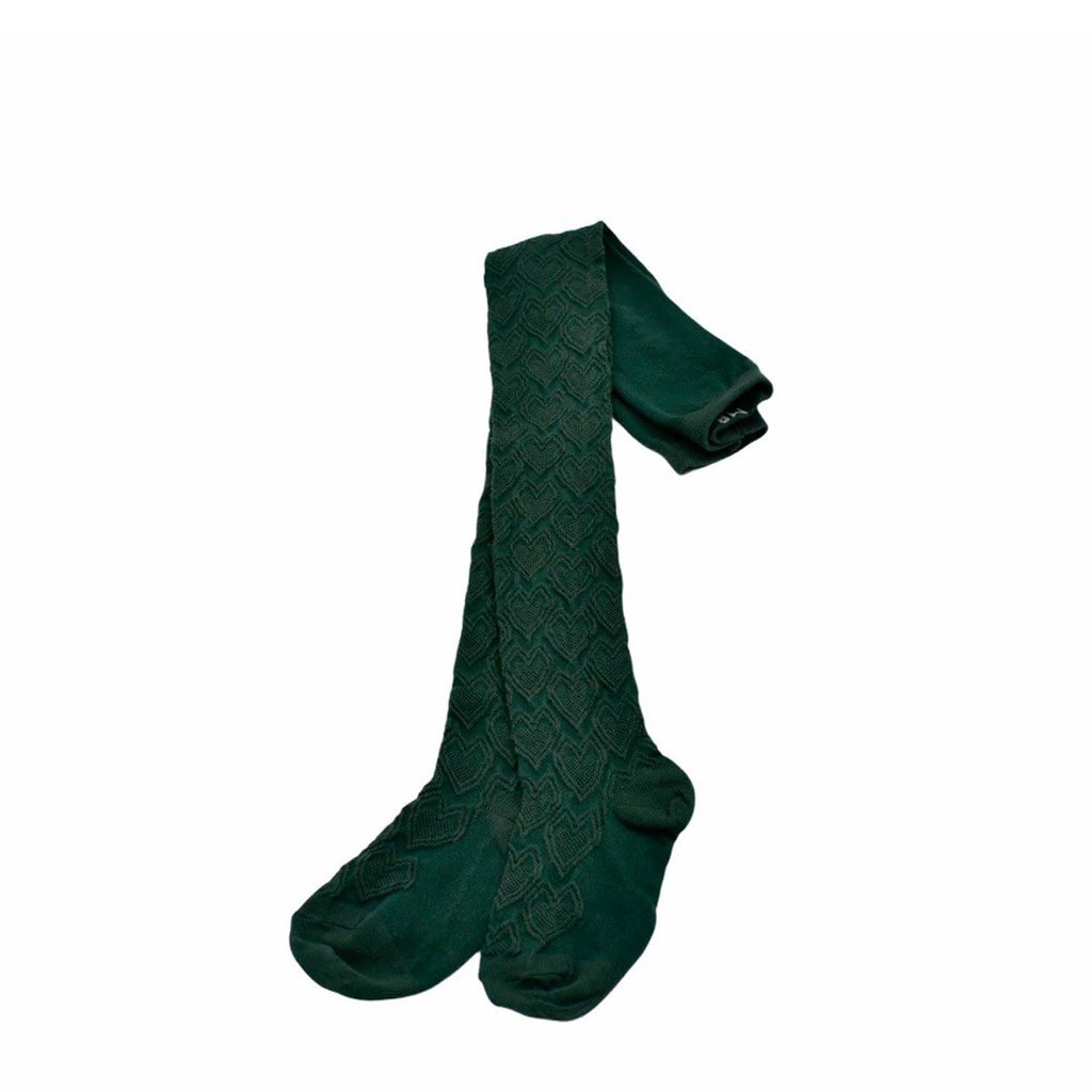 Bomuldsstrømpebukser med hjertemønster, mørkegrøn