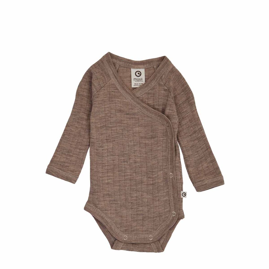 Müsli | Uld body krydslukning, brun melange