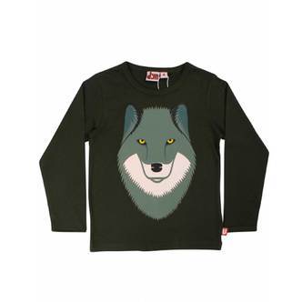 DYR  | T-shirt med ulv, mørkegrøn
