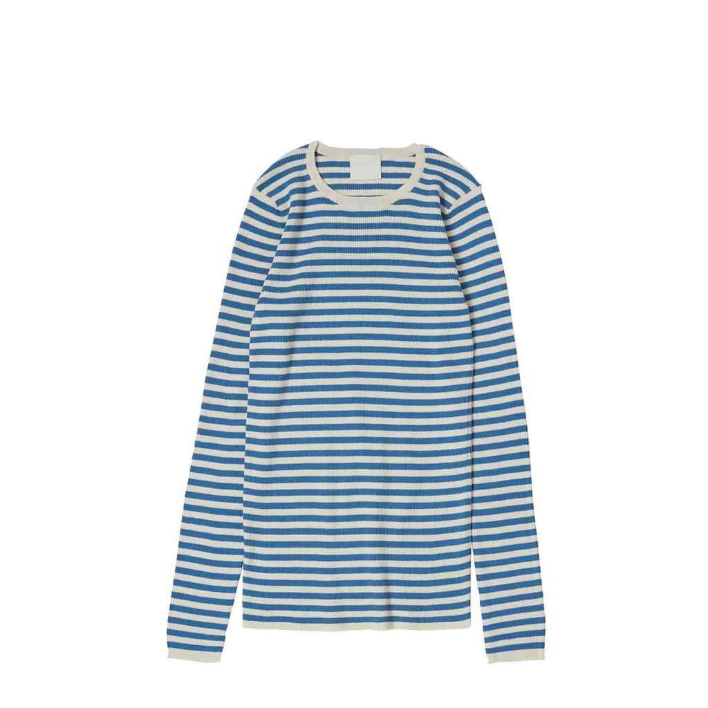 FUB Woman | Stribet rib bluse azurblå