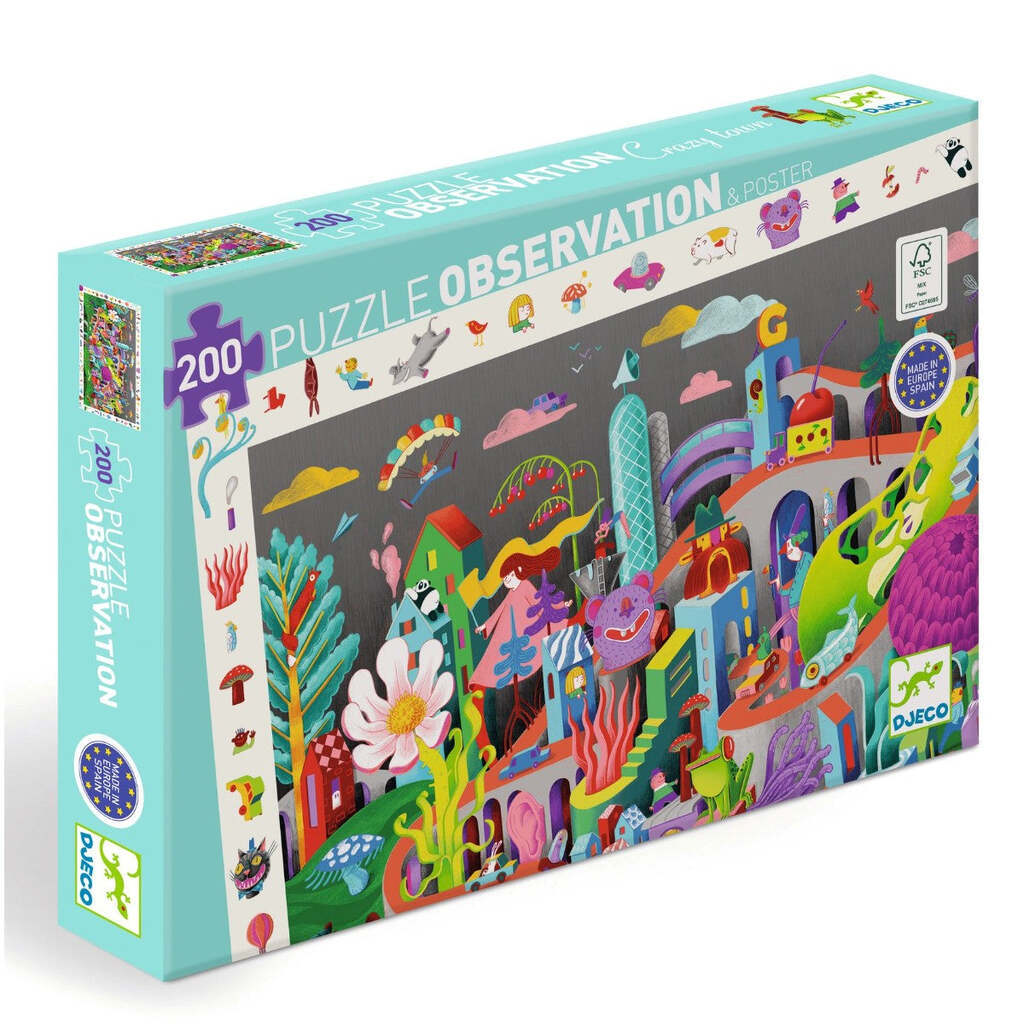 Observationspuslespil, Den Skøre By, 200 brikker, Djeco