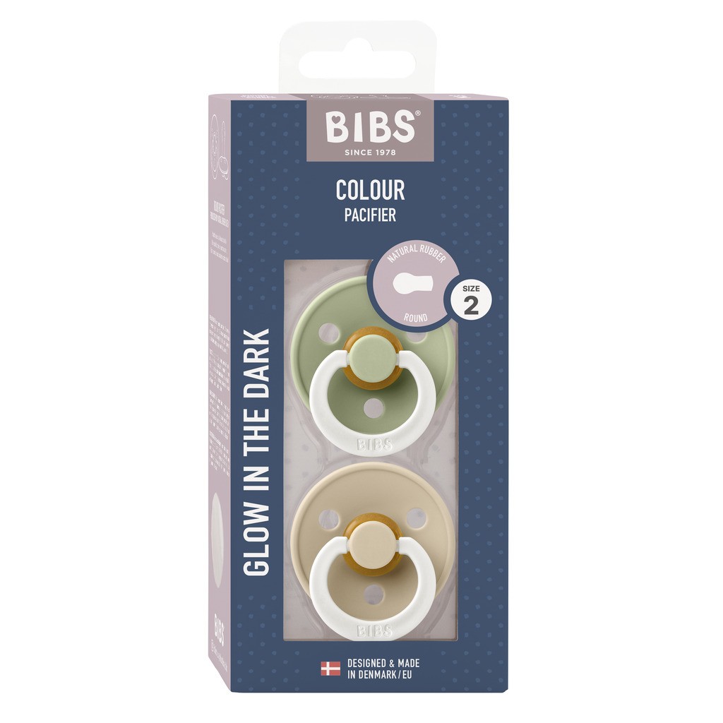 BIBS, 2, Sut Night, Sage GLOW/Vanilla GLOW, 2-pak, 6-18 mdr.
