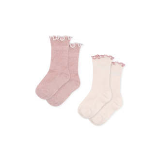 2-pak Rib Frill Strømper, Rose og Off-White, Konges Sløjd