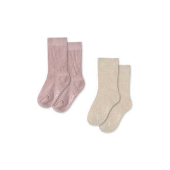 2-pak Rib Glimmer Strømper, Rose/Offwhite, Konges Sløjd