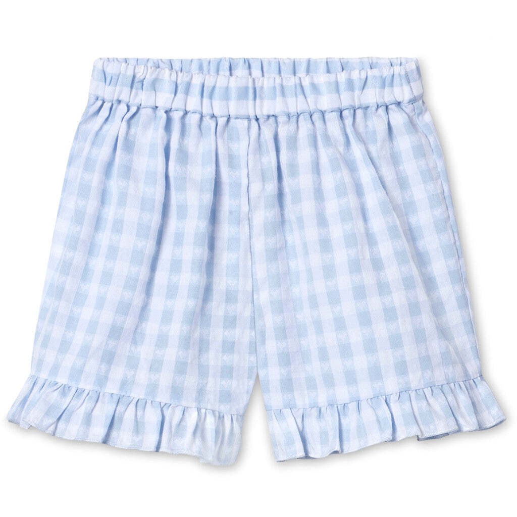 Pari Ruffle Shorts, Dream Blue Check, Fliink