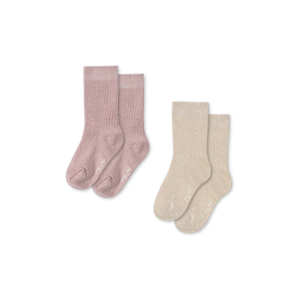 2-pak Rib Glimmer Strømper, Rose/Offwhite, Konges Sløjd