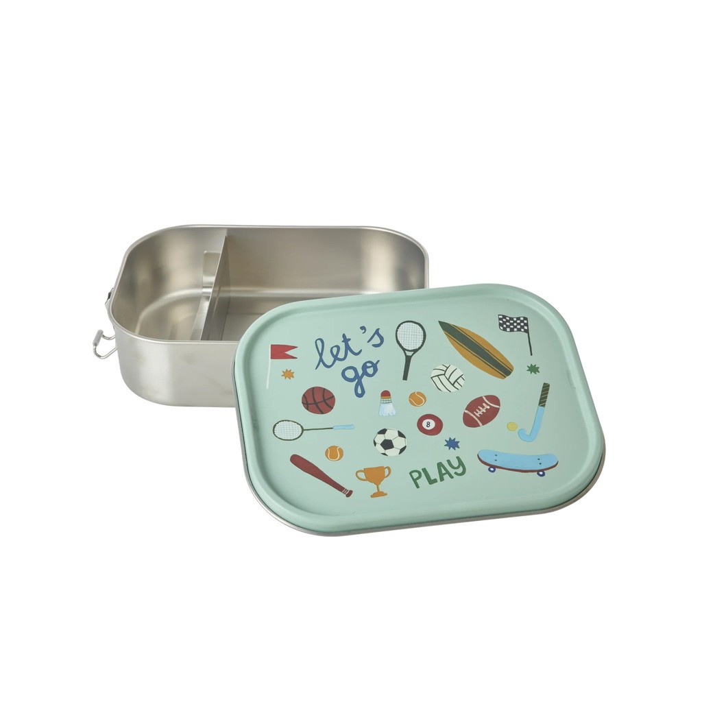 Stor Rustfri Stål Madkasse, Lys Grøn, Sports Print, Rice