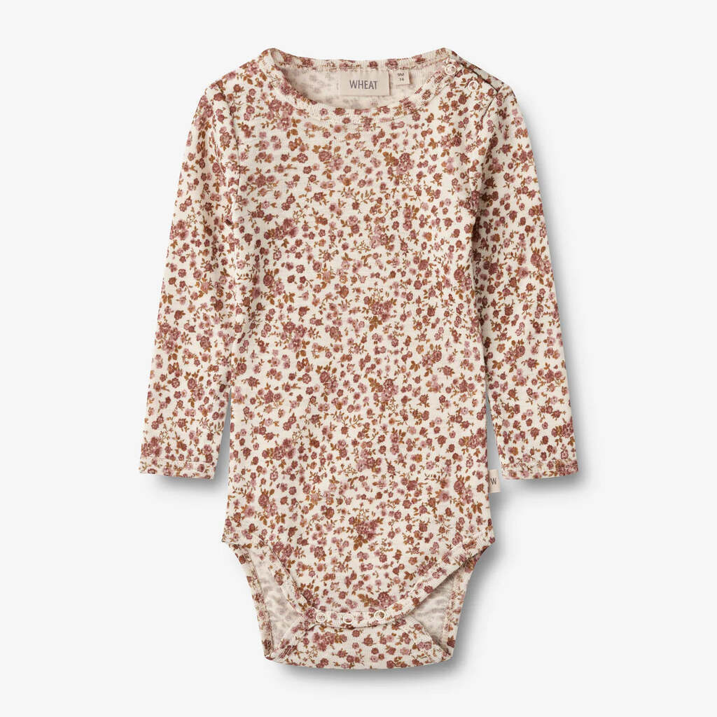 Wool L/S Bodystocking, Lucca, Rose Flowers, Wheat