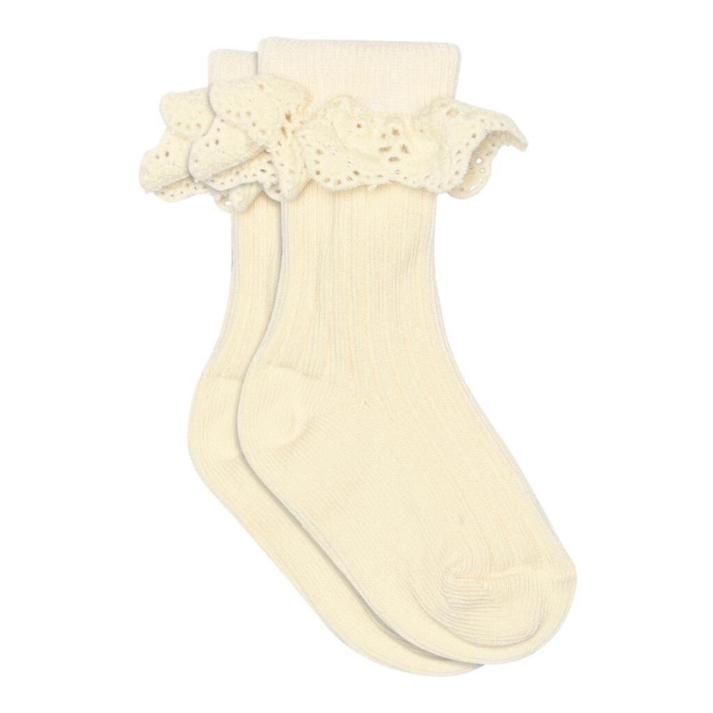 Lisa Strømpe med Blondekant, Cream, Bomuld, MP Denmark
