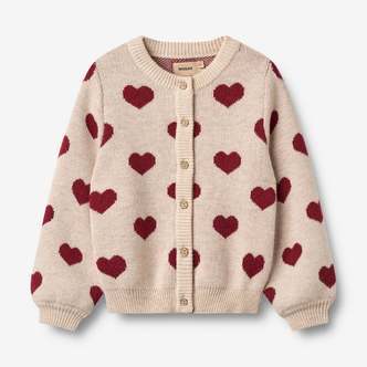 Jaquard Cardigan, Hearts, Merino Wool, Wheat