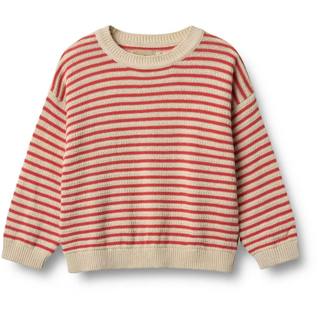 Leise Strik Pullover, Red Stripe, Wheat