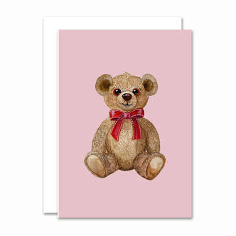 Red Bow Teddy, A6 Kort m. Kuvert, All By Voss