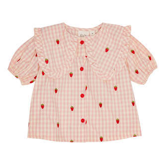 Dolly Bluse, Pink Berry Gingham, Flöss