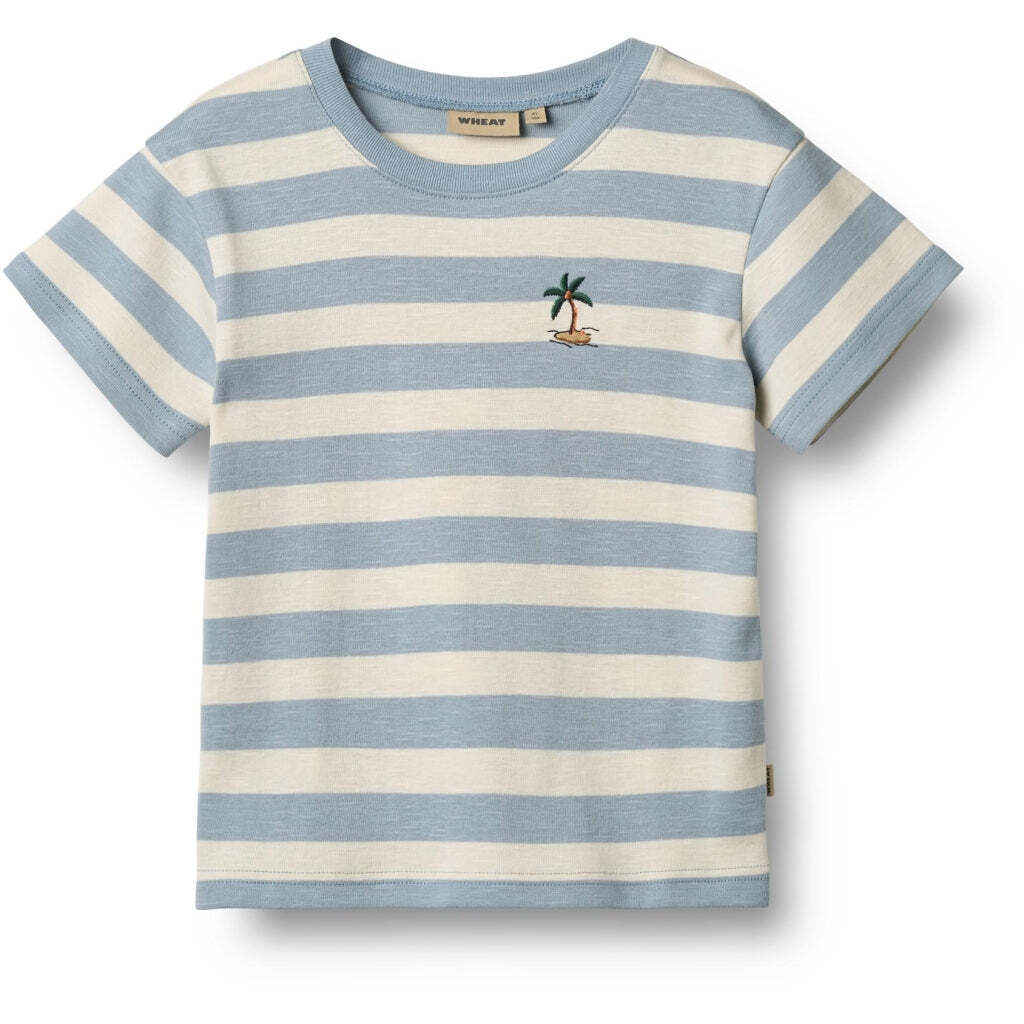 Liam T-shirt, Calm Blue Stripe, Wheat