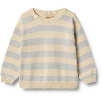 Morgan Strik Pullover, Soft Blue Stripe, Wheat